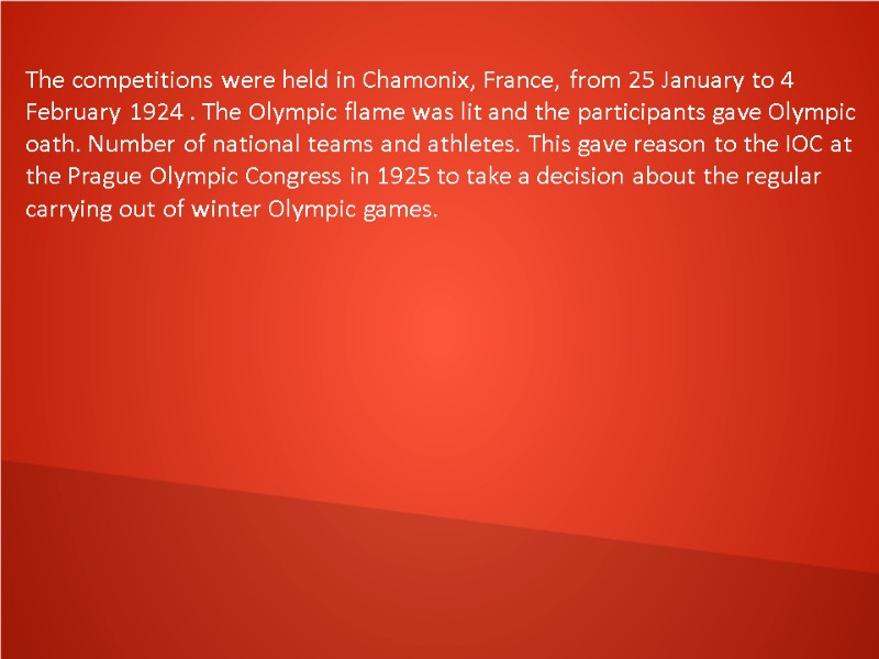 The competitions were held in Chamonix, France, from 25 January to 4 February 1924